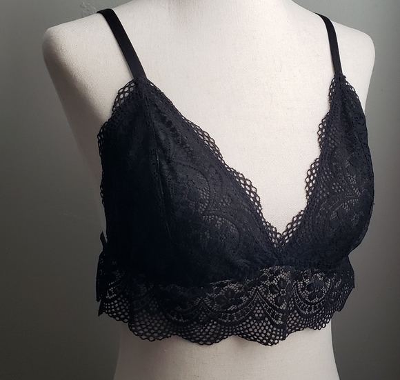 Ambrielle XL Black Unpadded Elastic Lace Bralette - Picture 1 of 5